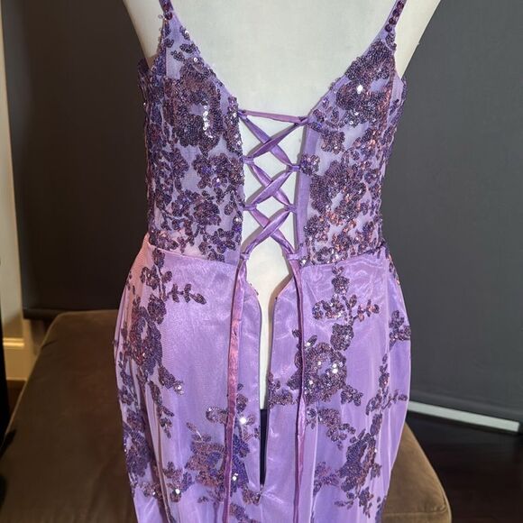 Women’s Purple Mermaid Fit Prom Party Dress Sparkly Sequins Lace Up Back Size 8 - Picture 8 of 12